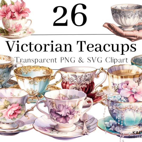 Teacup Clipart, Victorian Teacup PNG SVG, Watercolor Teacup Clipart, Vintage Teacup, Paper Craft, Scrapbook PNG, Commercial Use, CP017