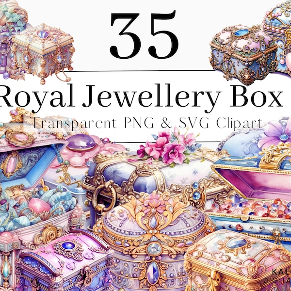 Royal Jewellery Box Watercolor Clipart Bundle, Jewelry Clipart, Victorian Jewellery Box for Princess PNG, Scrapbooking, Junk Journal Jewelry