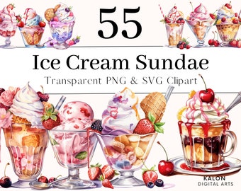 Ice Cream Watercolor Clipart Bundle, Ice Cream Printable, Food Clipart PNG, Pastel Ice Cream Clipart, Sweets Clipart, Commercial Use, Sundae