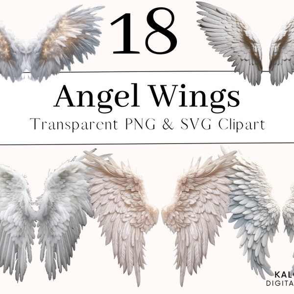 Angel Wings Clipart Bundle, Heaven Clipart, White Wings PNG, Sublimation Designs For Tshits, Planner Stickers, Aquarelle Angel Wings PNG