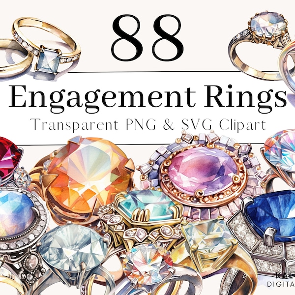 Watercolor Engagement Ring SVG, Diamond Ring PNG, Ring svg, Diamonds PNG, Wedding Ring Clipart Bundle, Victorian Engagement Ring png