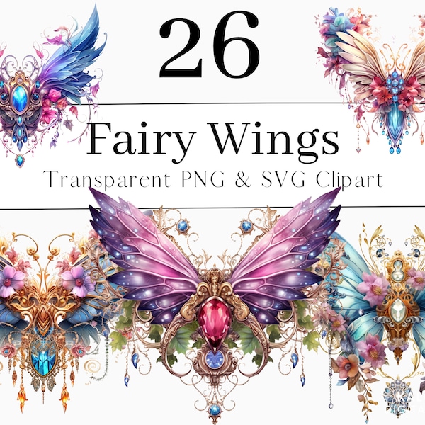 Mystical Fairy Wings Clipart Bundle, Fantasy Clipart, Pixie Fairy Wings PNG, Sublimation Designs for Tshirts PNG SVG, Forest Fairy Wings png