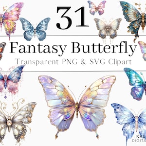 Schmetterling Fantasy Magical Clipart Bundle, Schmetterling Ohrringe Schmuck Schmuck Sublimation Design PNG SVG, Schmetterling Digital Sticker