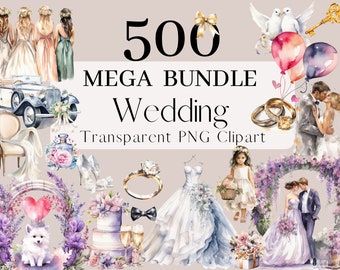 Wedding Watercolor Clipart PNG Mega Bundle, Bride and Groom Wedding, Bridal Clipart, Wedding Sticker SVG, Country Wedding Sublimation SVG