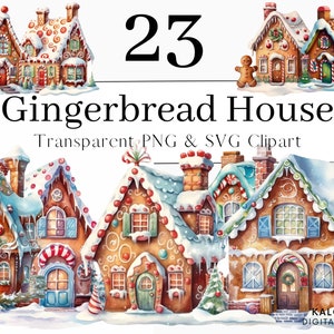Gingerbread House Watercolor Christmas Clipart PNG, Christmas Junk Journal Clipart, Christmas Winter House Clipart Sublimation Design SVG