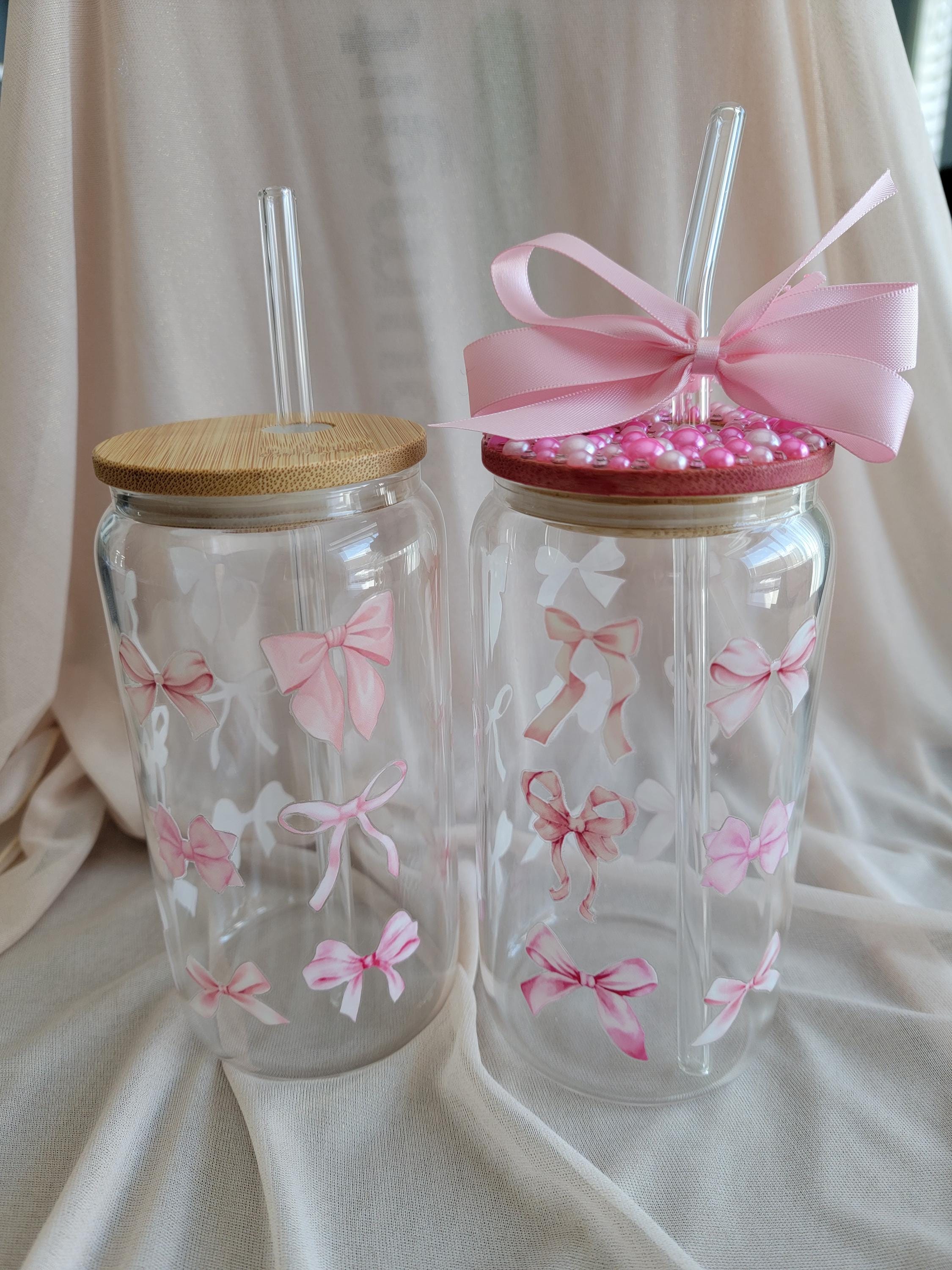 Pink Coquette Bow Glass Cup With Pearls – Bridesmaid Proposal Gift ...