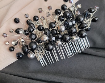 Black Bridal Hair Comb & Pin, Gothic Romance Wedding Headpiece, Alternative Bride Hair Accessory, Moody Wedding Hair Comb, Dark Bridal Style
