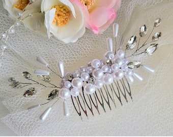 Vintage Bridal Hair Comb, Pearl Wedding Hair Comb, Bridal Headpiece, Crystal Bridal Comb, Romantic Bride Hair Accessory