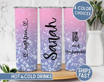 18 and Unstoppable Tumbler, Personalized 18th Birthday Gift, Custom Name 20oz Tumbler, Eighteen Milestone Celebration Drinkware, Party Favor