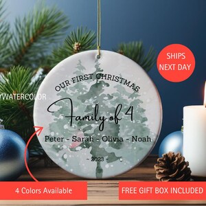 Family of 4 Our First Christmas As Family of 4 Personalized Ornament, 4 styles/colors Christmas Ornament,  keepsake
