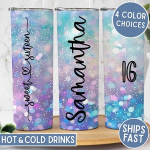 Sweet 16 Birthday Tumbler, Personalized 16th Birthday Gift, Custom Name 20oz Tumbler, Quinceañera Drinkware, Sweet Sixteen Party Favor