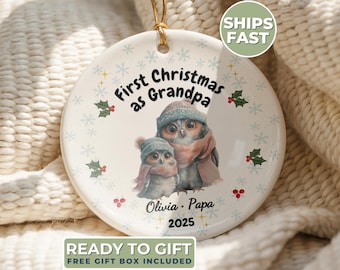 First Christmas as Grandpa Ornament – Personalized Owl Design – New Grandpa Gift – Grandfather Christmas Keepsake – Family Holiday Ornament