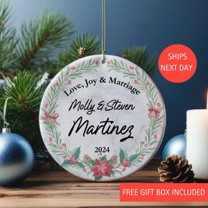 Love, Joy, and Marriage First Christmas Married Personalized Ornament, keepsake, married, marriage keepsake, wedding gift