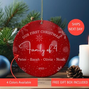 Family of 4 Our First Christmas As Family of 4 Personalized Ornament, 4 styles/colors Christmas Ornament,  keepsake