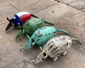 Mini Rustic Metal Armadillo Yard Art Garden Decor