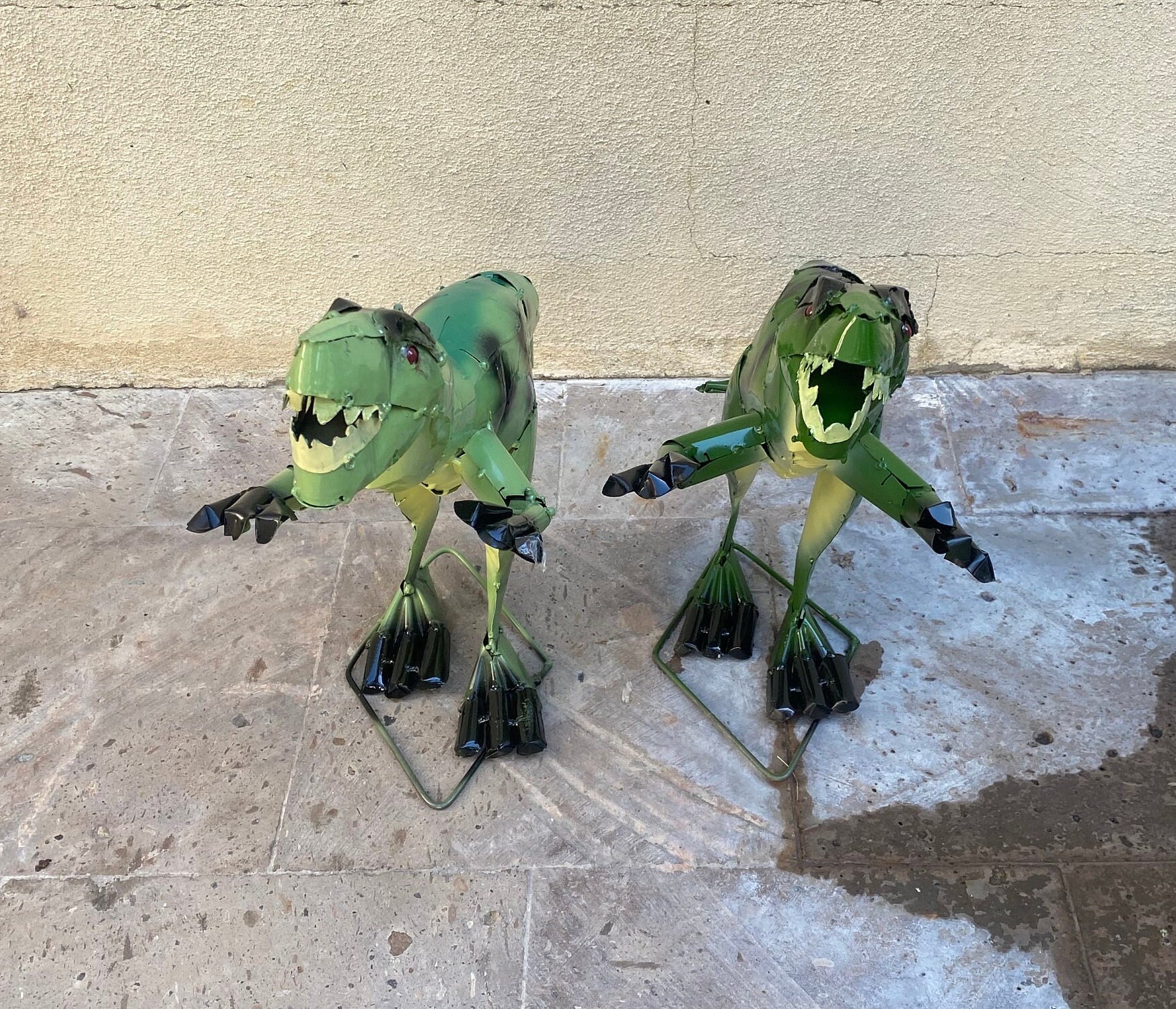 Metal T Rex and Dilophosaurus Dinosaur Yard Art Garden Decor