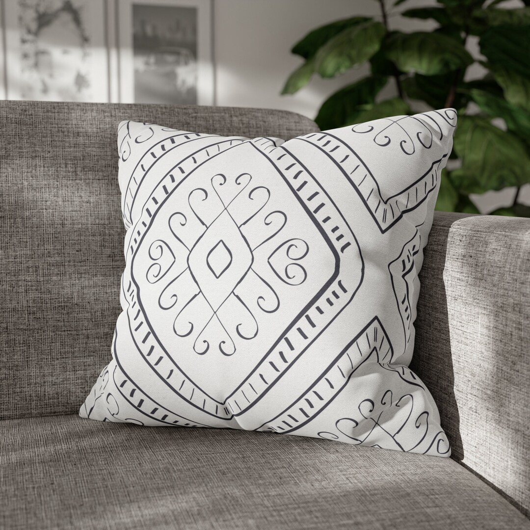 Black and White Ikat Pillow Cover Pattern for Home, Office, and Patio