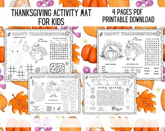 Thanksgiving Table Decor | Thanksgiving Coloring Poster | Kids Table | Printable Thanksgiving Placemats