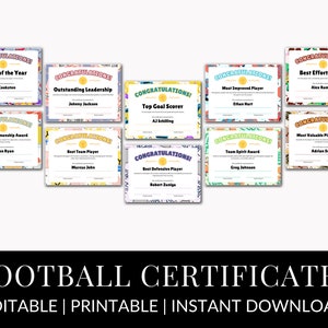 Football certificates editable | Editable Football Award Certificates | Printable Certificate Template | End Of Season Award |