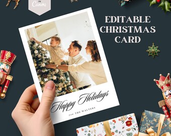 Instant Download | Editable Christmas Card | Printable Holiday Card | Add Your Own Photo | Christmas Card Template |MINIMALIST Card Template