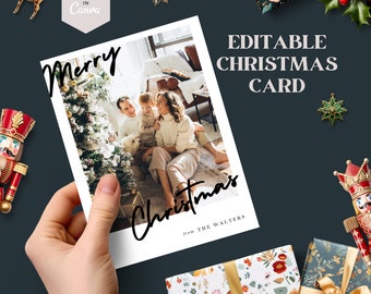 Instant Download | Editable Christmas Card | Printable Holiday Card | Add Your Own Photo | Christmas Card Template |MINIMALIST Card Template