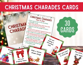 Christmas Party Game | INSTANT DOWNLOAD | Holiday Games | Christmas Charades Printable Christmas Games | 30 Christmas Charades Cards