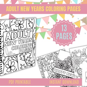 NYE Coloring Pages | Pdf Instant Download | Adult Coloring Page | Happy New Year Coloring Sheets | Happy New Year Coloring Page