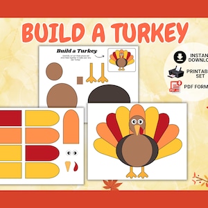 Build a Turkey Craft Printable - Thanksgiving Activity for Kids - Fun Fall Craft - Instant Download