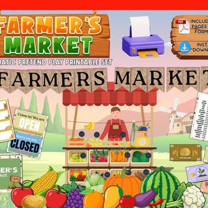 Farmer&#39;s Market Dramatic Play Set | Printable Play Money | Imaginative Preschool Activities | Instant Download |  Farmers Market Printable