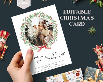 Instant Download | Editable Christmas Card | Printable Holiday Card | Add Your Own Photo | Christmas Card Template |MINIMALIST Card Template