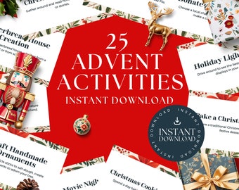 Tarjetas de actividades de Adviento / Tarjetas de actividades navideñas / Cuenta regresiva de Navidad / Actividades del calendario de Adviento para niños / Calendario de Adviento para niños