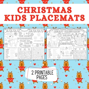 Christmas Coloring Placemat | Christmas Gift | Printable Holiday Activity Mat | Christmas Coloring Pages For Kids | For Children