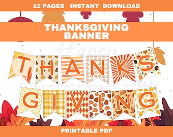 Thanksgiving Decorations | Happy Fall Banner | Fall Bunting | Happy Thanksgiving Banner Printable | Printable Fall Banner | Digital Banner