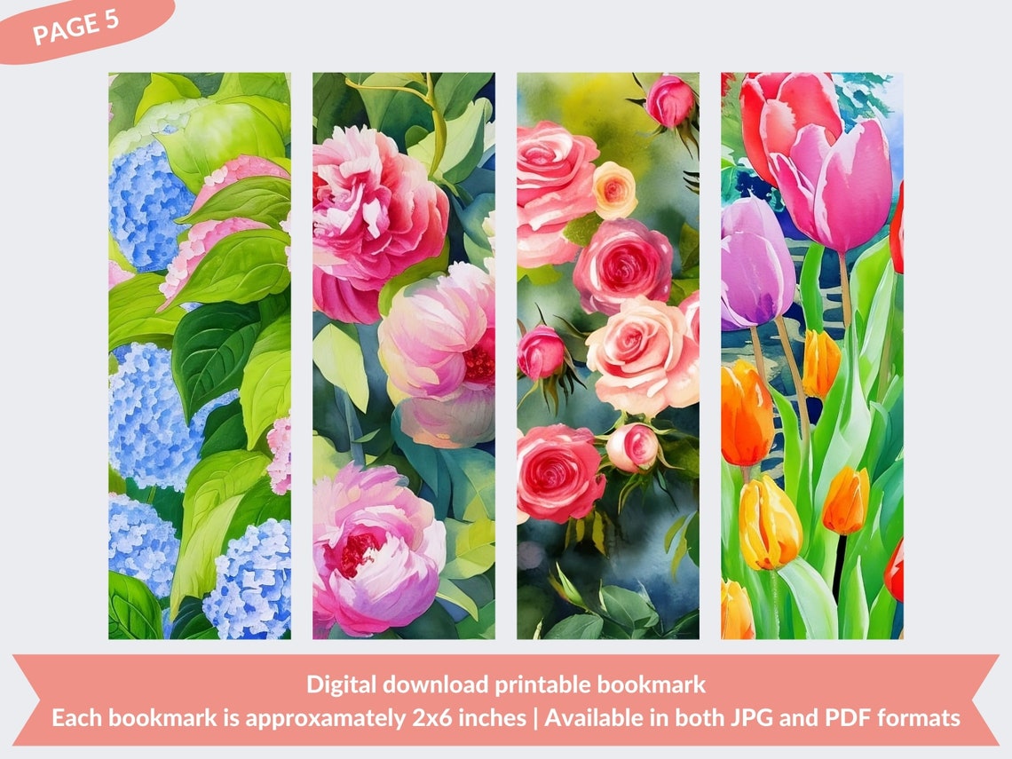 20 Watercolor Floral Bookmarks Printable Bookmark Designs - Etsy