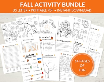 Fall Kids Activity Bundle | Autumn Printable | Games Puzzles and Coloring Pages | Classroom Party & Thanksgiving | Digital Download