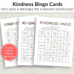 Kindness Bingo Cards | Printable Acts of Kindness | Kid’s Kindness Challenge | Kindness Game | Random Acts of Kindness | 3 Age Groups