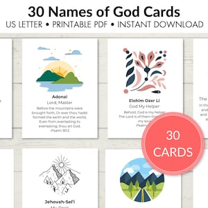 30 namen en attributen van God-kaarten met bijbelteksten | Afdrukbare Schriftteksten | Bevestigingskaarten