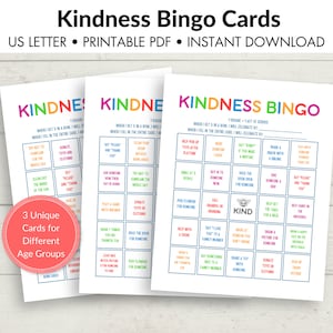 Kindness Bingo Cards for Kids | Printable Acts of Kindness | Kid’s Kindness Challenge | Kindness Game | Fun Family Activity | 3 age groups