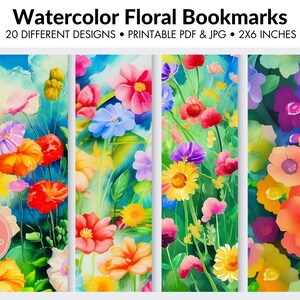 20 Watercolor Floral Bookmarks | Printable Bookmark Designs | Bookmark Bundle