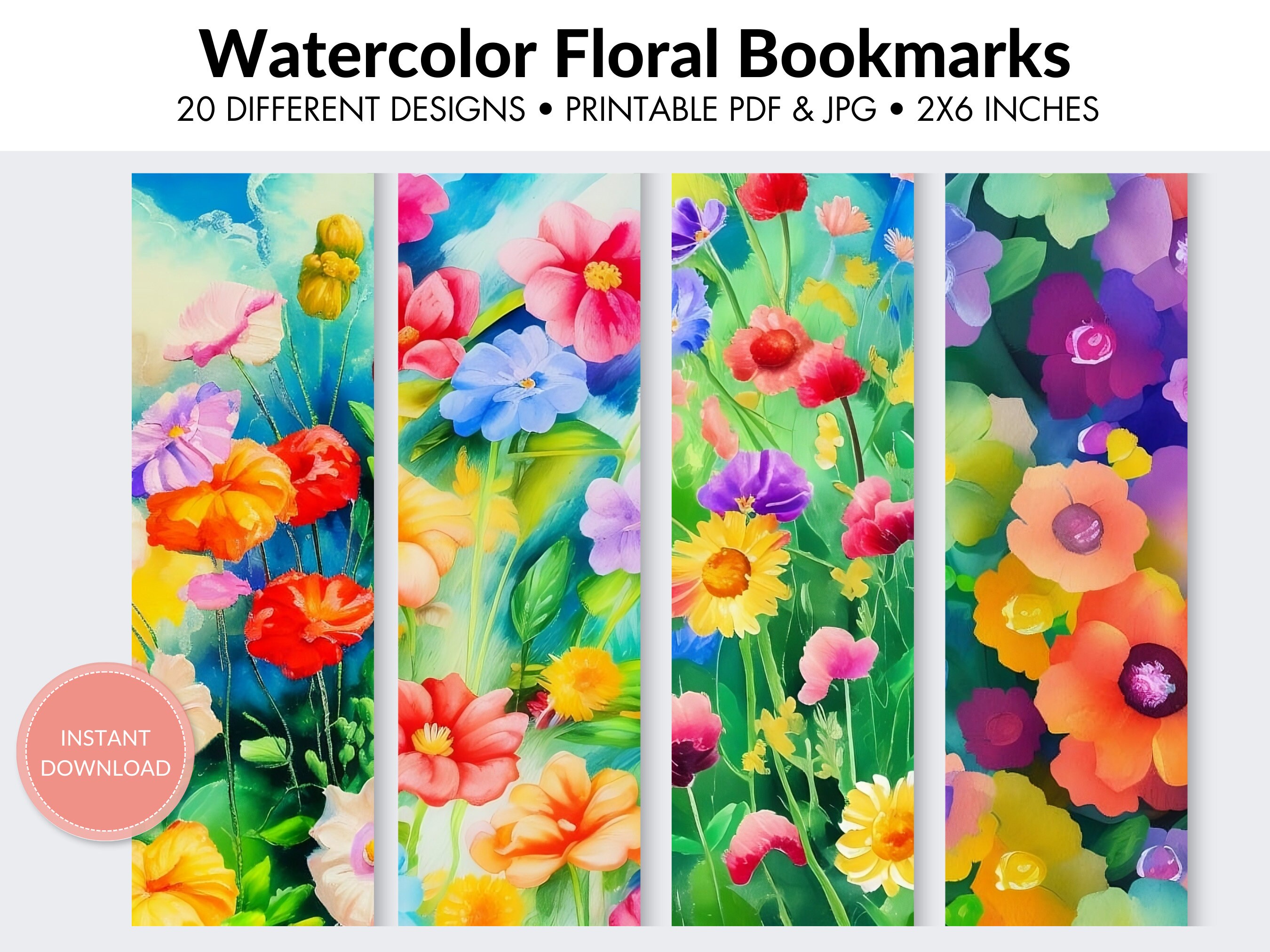 20 Watercolor Floral Bookmarks | Printable Bookmark Designs | Bookmark ...