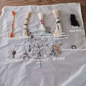 9pc Turkey Bone Osteomancy Set, Hand Embroidered Mat, Poppet (Digital Guidebook)