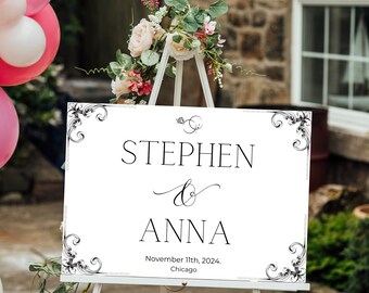 Wedding timeline sign template, Black and white Welcome Wedding Sign template, Modern Wedding sign, Digital file only