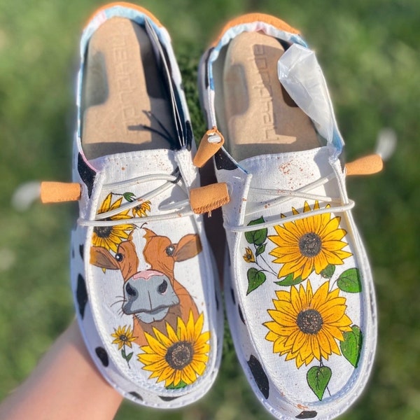 Cow Print Shoes With Sunflowers Etsy