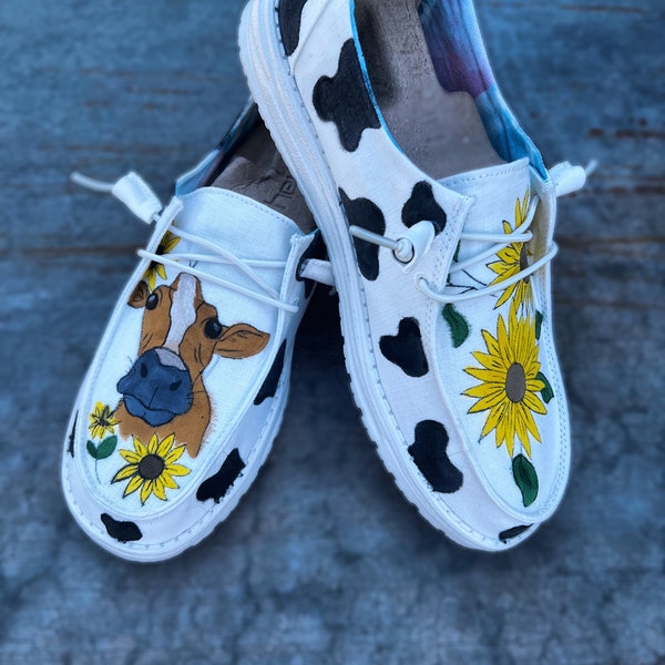 Hey Dude Cow and Sunflowers Shoes Women