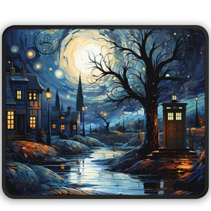 Starry Night Police Box Gaming Mouse Pad / 9x7 inch
