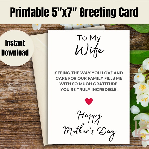 Printable Mother's Day Card for Wife | Instant Download Mothers Day Card from Husband