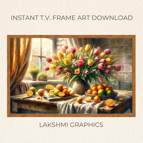 TV Artwork | TV Art Flowers| Tulips and Citrus | TV Frame Art | Digital Tv Frame Art | Instant Download | Digital Download | Kitchen Art