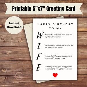 Druckbar | Alles Gute zum Geburtstag meiner Frau | Wunderbar | Inspirierend | Geburtstagskarte | Erstaunliche Frau | Geburtstagskarte | Sentimentales | Endlose Liebe