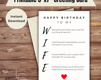 Utskrivbar | Grattis på födelsedagen till min fru | Underbart | Inspirerande | Födelsedagskort | Fantastisk fru | Födelsedagskort | Sentimental | Oändlig kärlek