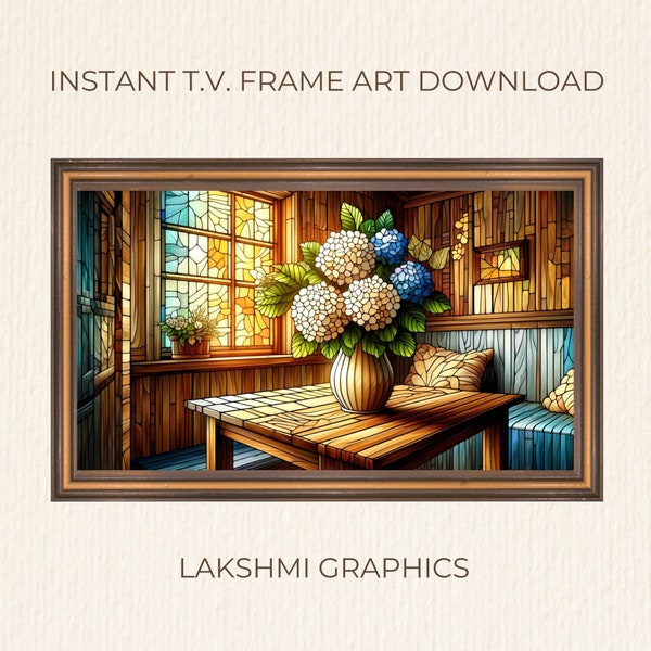 Stained Glass Hydrangeas | TV Artwork | TV Art Flowers| TV Frame Art | Digital Tv Frame Art | Digital Download | Home or Office Art